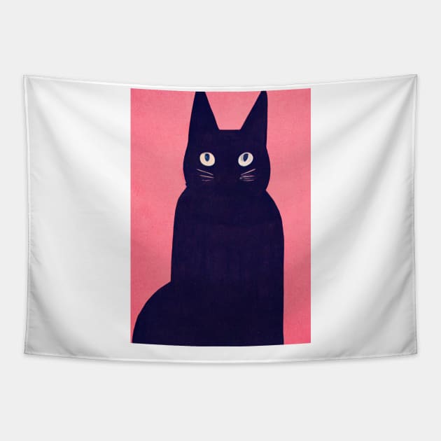 Gothic Cat Retro Poster Vintage Art Cat Wall Black cat Pink Illustration Tapestry by BetterManufaktur