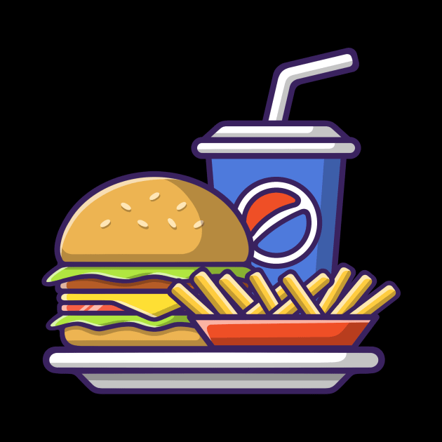 Fast Food Burger Frech Fries And Coke Illustration by oziazka