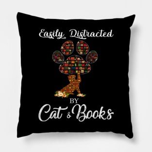 Easily distracted by cats and books Pillow