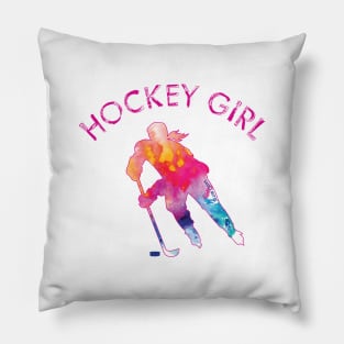 Hockey Girl Watercolor Pillow