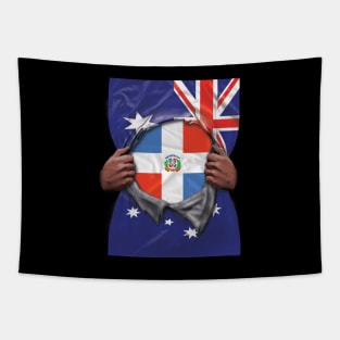 Dominican Republic Flag Australian Flag Ripped Open - Gift for Dominican From Dominican Republic Tapestry