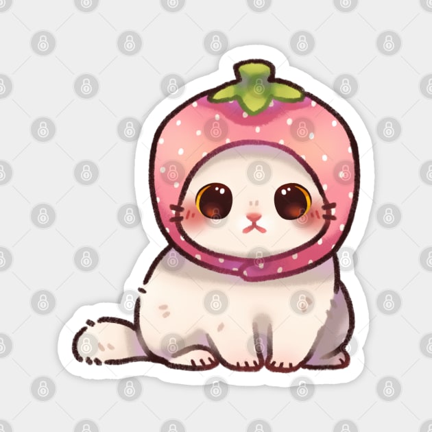 Kitty in Strawberry Hat Magnet by Riacchie Illustrations