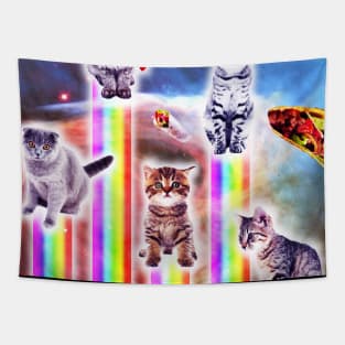 Outer Space Galaxy Cats With Rainbow Tapestry