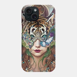 Stunning imaginative and Magical girl with mask of Tiger Phone Case