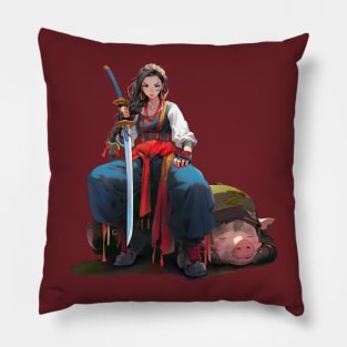 Ukrainian Cossack warrior girl Pillow