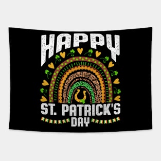 Happy St Patricks Day Leopard Print Rainbow Shamrock Irish Tapestry