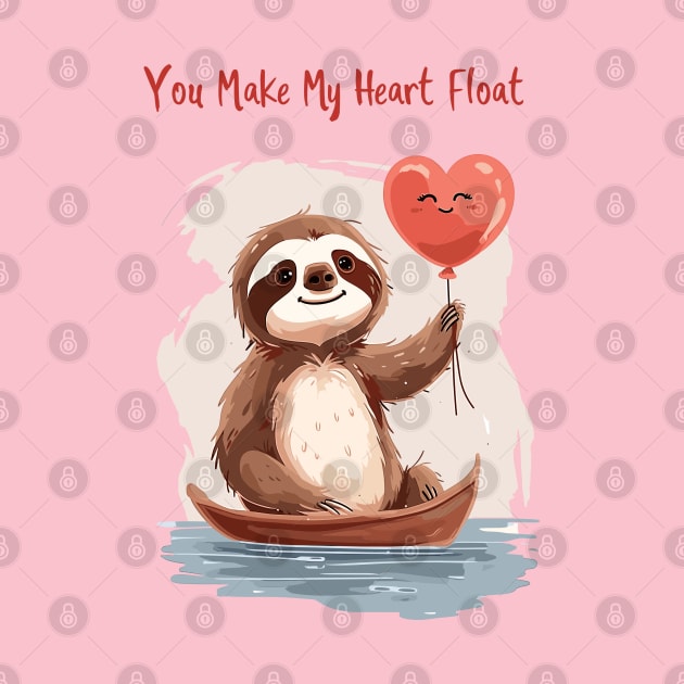 You Make My Heart Float, Cute Valentines Sloth | Sloth Love Takes Flight by Abystoic