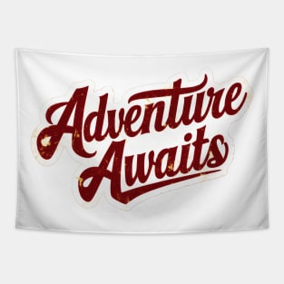 Vintage Retro Travel slogan Adventure Awaits Tapestry