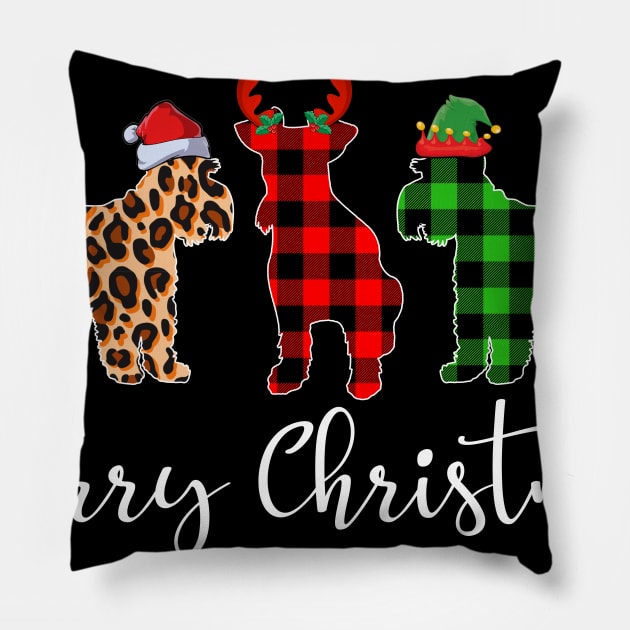 Merry Christmas Leopard Red Green Plaid Miniature Schnauzer Pillow by Dunnhlpp