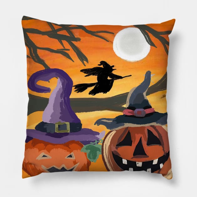 Funny Halloween Pumpkin Pillow by Art by Ergate