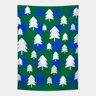 Christmas Tree Pattern on Green and Blue Check Tapestry