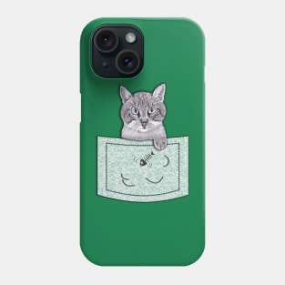 Cat Thief in Pocket! Pencil Drawings (Green) Phone Case