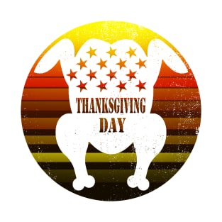 Patriotic Turkey American Flag Distressed Thanksgiving Day - Yellow Circle Sunset T-Shirt