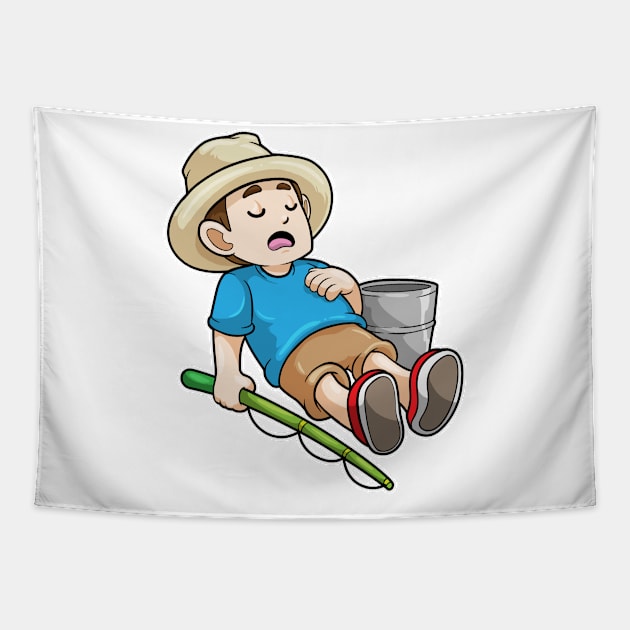 Angler with Fishing rod & Bucket Tapestry by Markus Schnabel