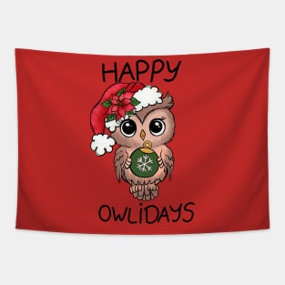 Cute owl happy owlidays Tapestry