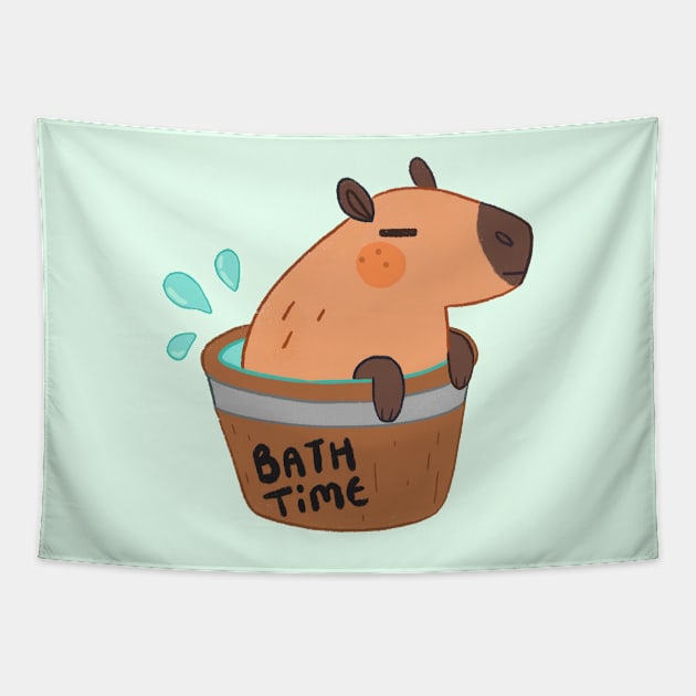 Capybara Bath Time Tapestry by doodledate