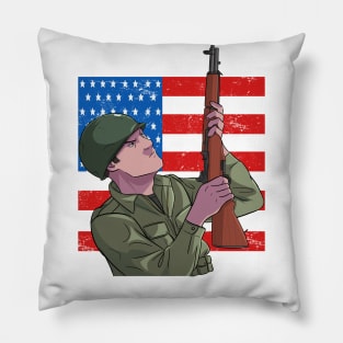 Memorial Day Army Soldier American Flag Pillow