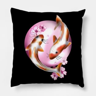 koi carp with pink sakura Pillow