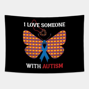 I Love Someone With Autism Puzzle Butterfly Ribbon Heart Tapestry