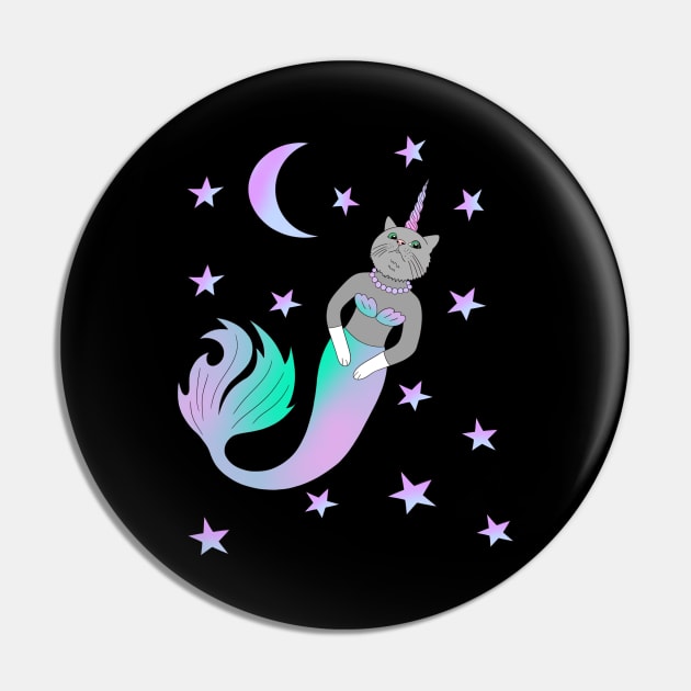 A cute kawaii caticorn mermaid in the sky Pin by Cute_but_crazy_designs