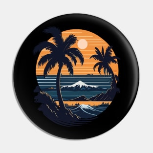 Beautiful Retro, Vintage Sunset, Sea and Palm Trees Pin