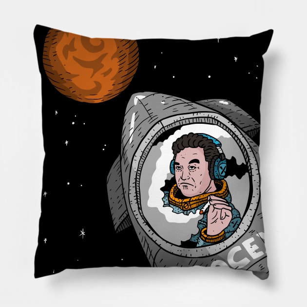 Elon Musk Rides SpaceX Starship To Mars Fan Artwork Black Background Pillow by AstroGearStore
