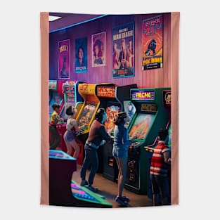 80s kids in game shop Tapestry