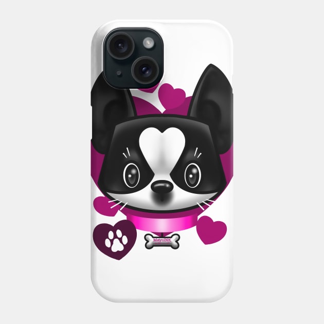 Boston Terrier Love Pink Phone Case by MetroInk