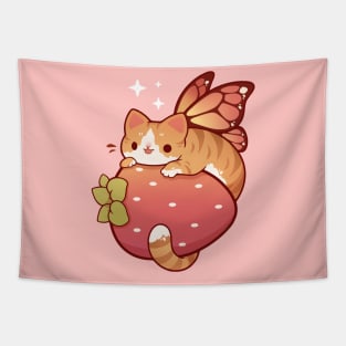 Orange fairy cat with strawberry Tapestry