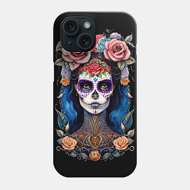 Sugar Skull Art -Woman in Gorgeous Skull Makeup Phone Case by ImaginativeInkPOD