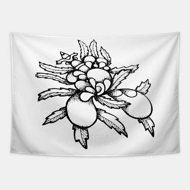 Beautiful Black and White Flower Doodle Art Tapestry by VANDERVISUALS