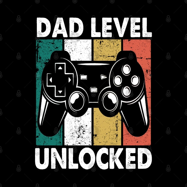 gamer Dad Level Unlocked Retro joystick video gaming  T-Shirt by Moe99