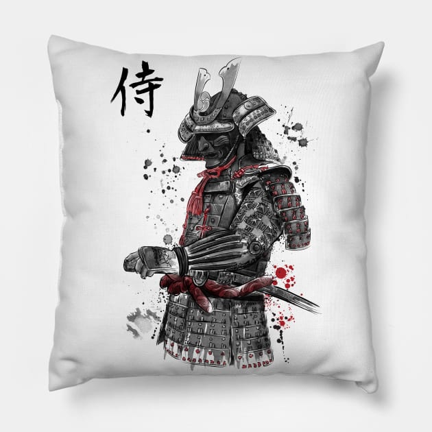 Samurai sumi-e Pillow by DrMonekers