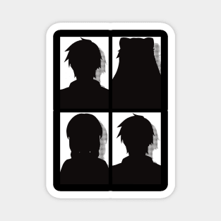 All Main Characters from More than a married couple, but not lovers or Fuufu Ijou, Koibito Miman: Akari Watanabe, Shiori Sakurazaka, Jirou Yakuin and Minami Tenjin in Black and White Silhouette Design Magnet