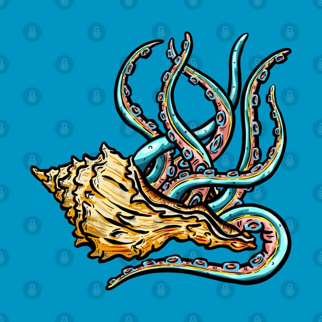 Tentacles in a Conch Seashell Illustration by Squeeb Creative