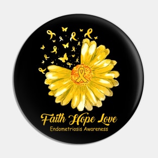 Faith Hope Love Endometriosis Awareness Yellow Flower Ribbon Pin