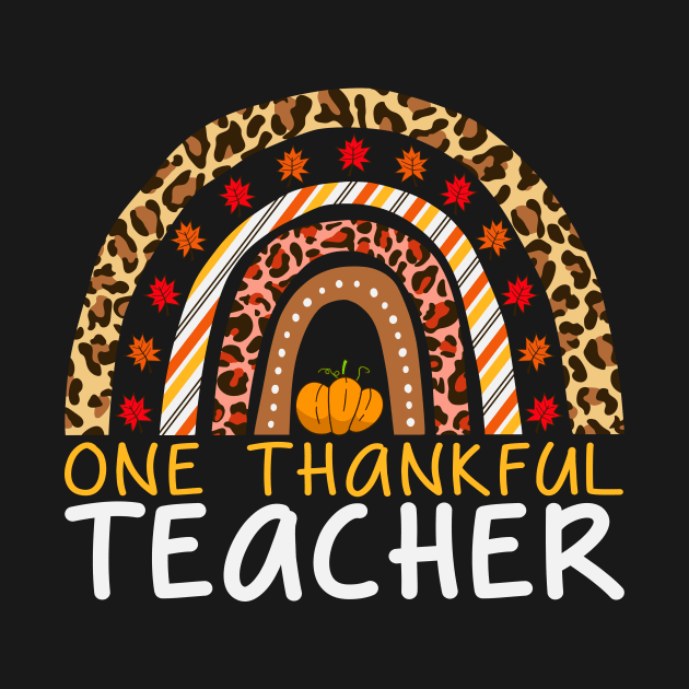 Thankful Teacher Retro Rainbow Groovy Thanksgiving Fall Women Men by KRMOSH