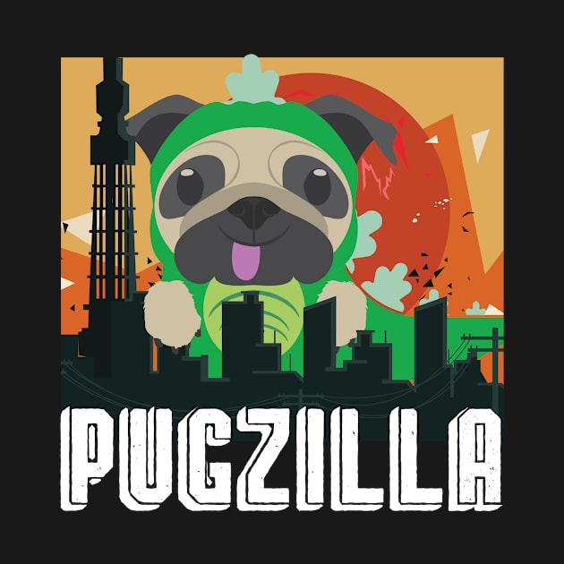 Pugzilla Funny Pug Dog Lover Gift for Halloween Gift by Tracy