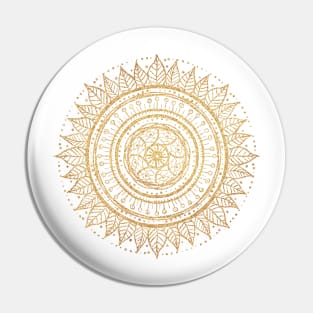 Elegant Gold Mandala Sunflower White Pattern Pin