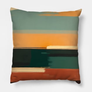Abstract Mid  Century Modern Neutral Orange Teal Blue Minimalist Pillow