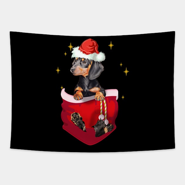 Dachshund In Pocket Christmas Gift Tapestry by Terryeare