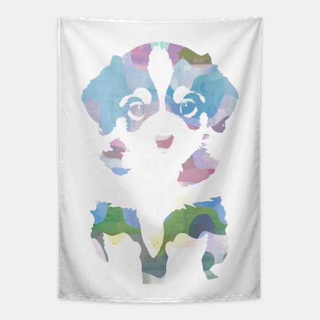 Cute puppy with abstract blue waves 1 Tapestry by Ch'I 