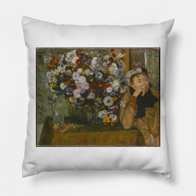 A Woman Seated beside a Vase of Flowers Pillow by EdgarDegas