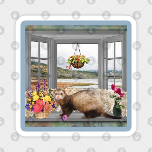 Summer Holiday Cute Ferret with flowers Art Magnet by BarbaraGlebska