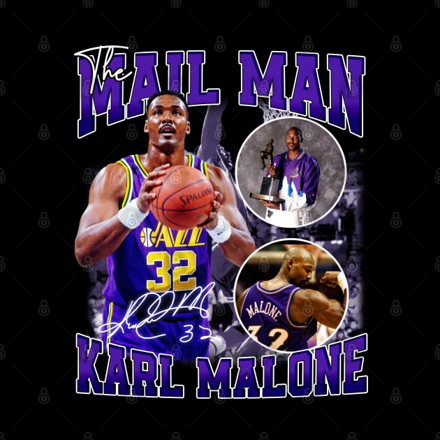 Karl Malone The Mail Man Basketball Legend Signature Vintage Retro 80s 90s Bootleg Rap Style by CarDE