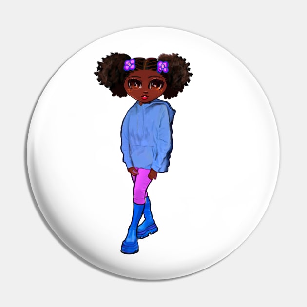 Anime girl Princess Cute black girl 3 Melanin Afro African American Pin by Artonmytee