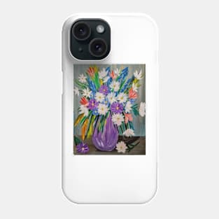 A lovely mixed of colorful flowers in a metallic purple vase Phone Case