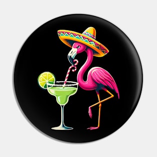 Funny flamingo drinking a margarita Pin