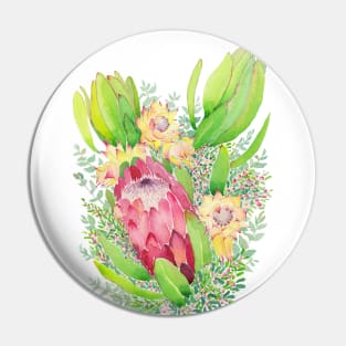 Flower bouquet with protea watercolour Pin