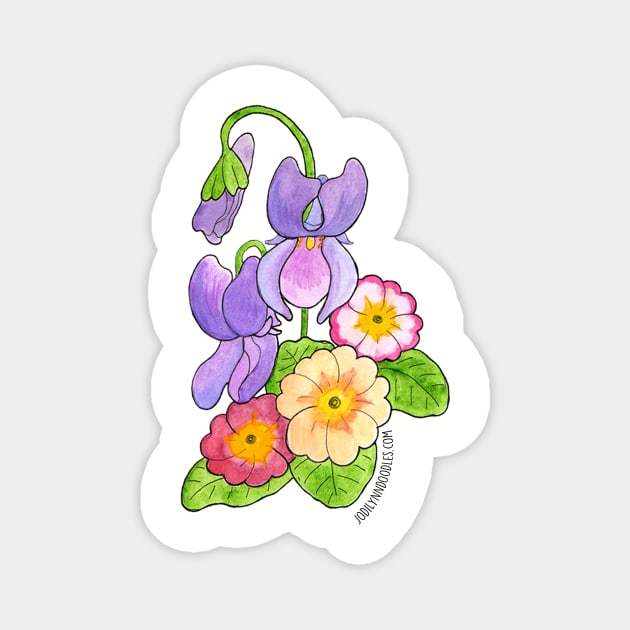 February Birth Flower - Violet and Primrose Magnet by JodiLynnDoodles